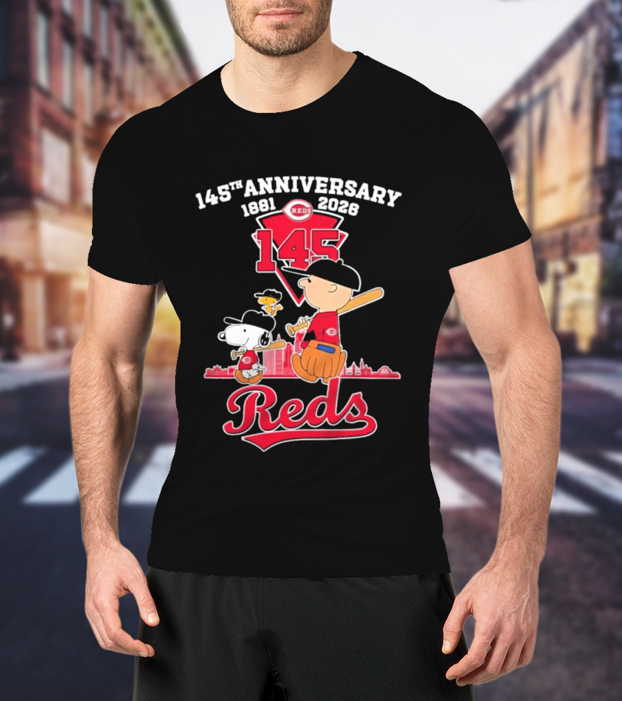 Charlie Brown Snoopy Cincinnati Reds 145th Anniversary 1881 2026 T-Shirt