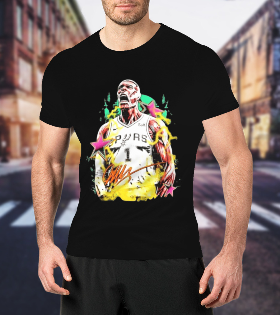Victor Wembanyama San Antonio Spurs Attack On Titan Colossal Titan Spurs 1 Self Signature T-Shirt
