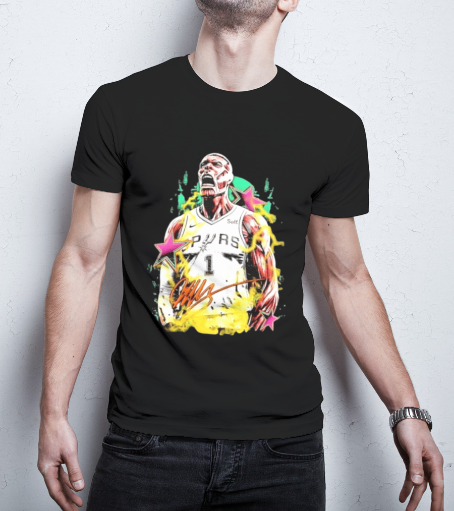 Victor Wembanyama San Antonio Spurs Attack On Titan Colossal Titan Spurs 1 Self Signature T-Shirt