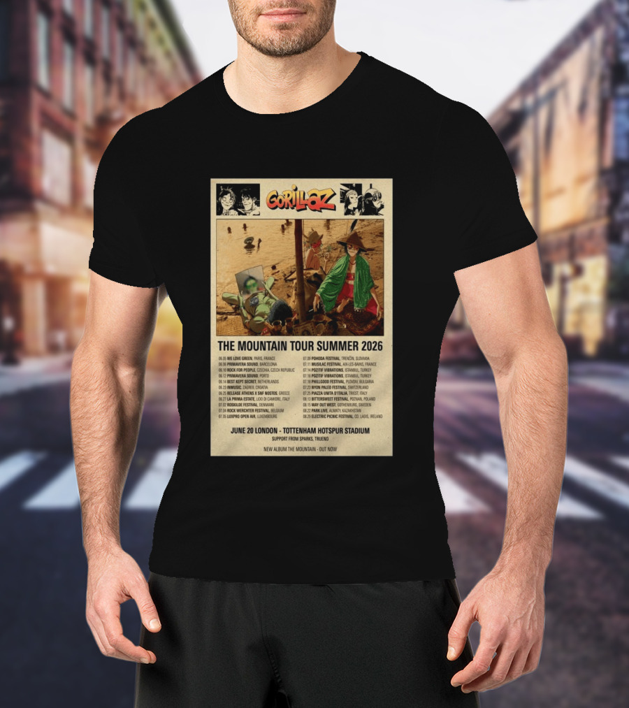 Gorillaz We Love Green Paris June 05 2026 The Mountain Tour T-Shirt