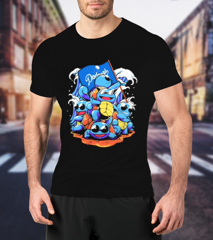 Squirtle Squad Dodgers Blue Flag Los Angeles Pokémon Collaboration T-Shirt