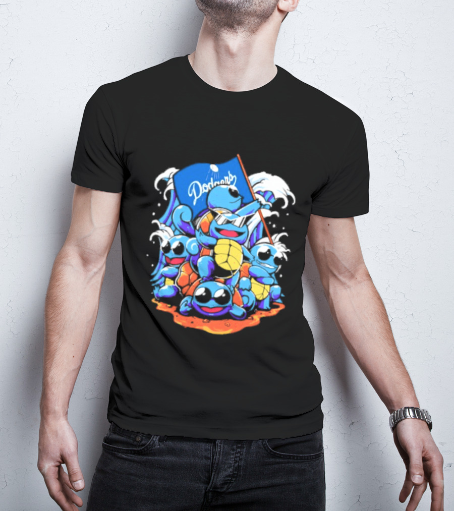 Squirtle Squad Dodgers Blue Flag Los Angeles Pokémon Collaboration T-Shirt