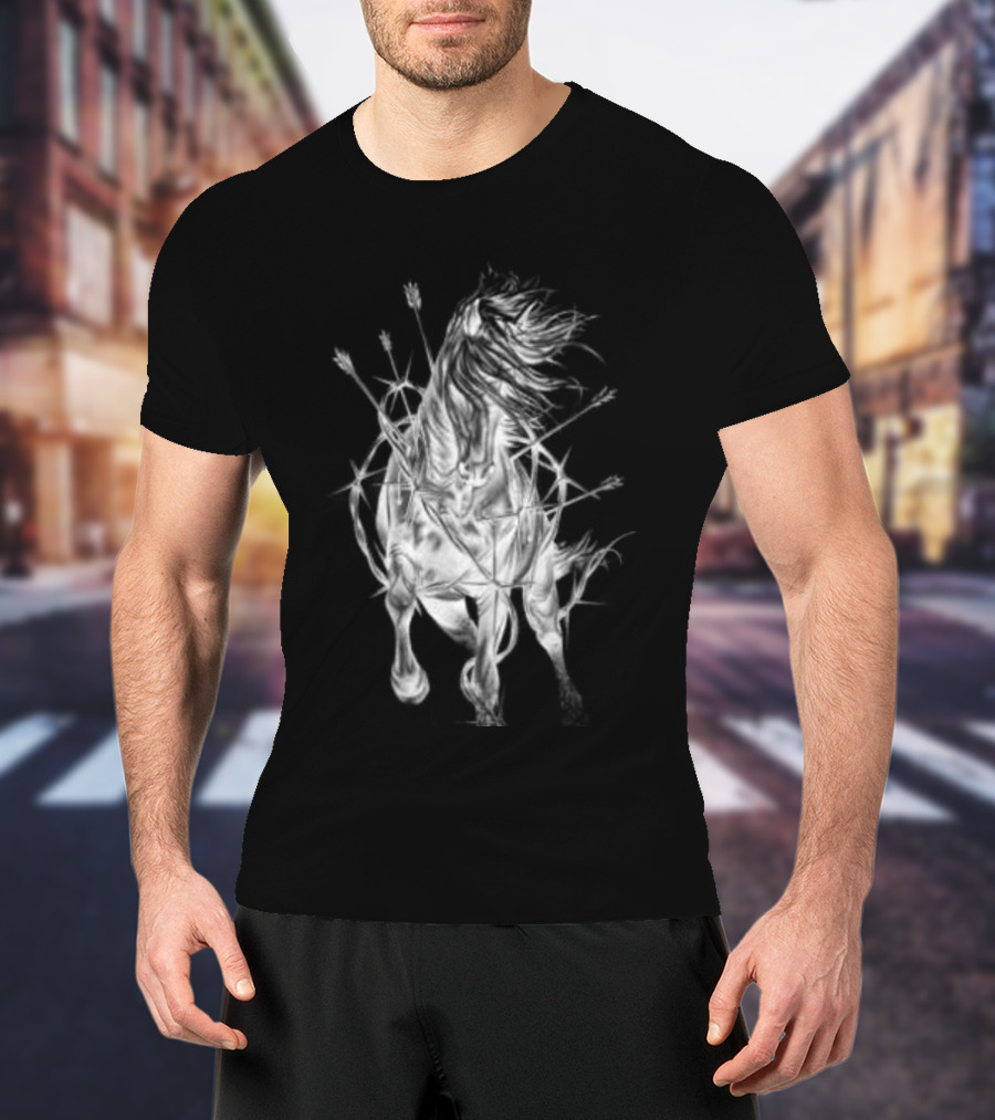 Zero Skateboards Store Wild Heart Black Horse And Flowers T-Shirt
