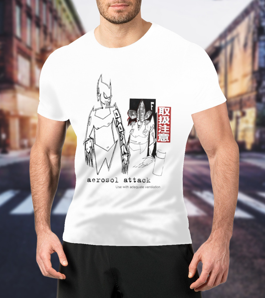 Aerosol Attack Use With Adequate Ventilation Japanese Text Robots T-Shirt