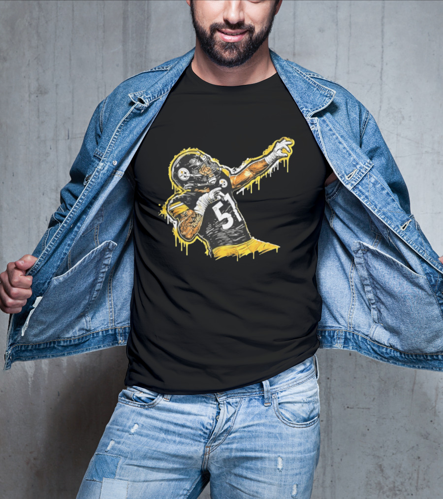 Nick Herbig 51 Pittsburgh Steelers Celebratory Pose Football Player Drawing T-Shirt