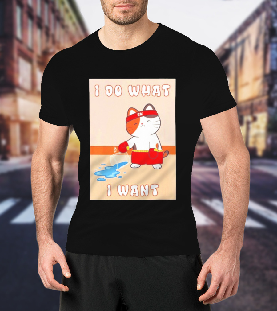 I Do What I Want Boxing Cat Spilled Water Red Gloves T-Shirt