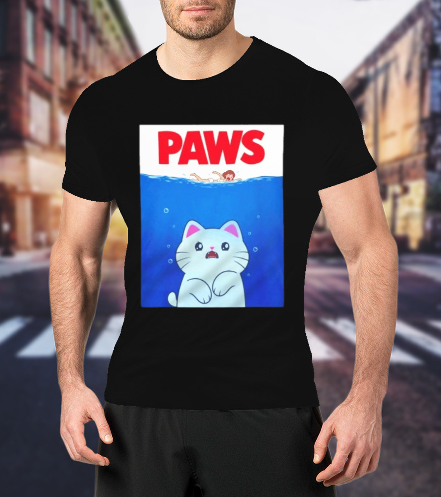 Paws Cat Parody Movie Jaws T-Shirt