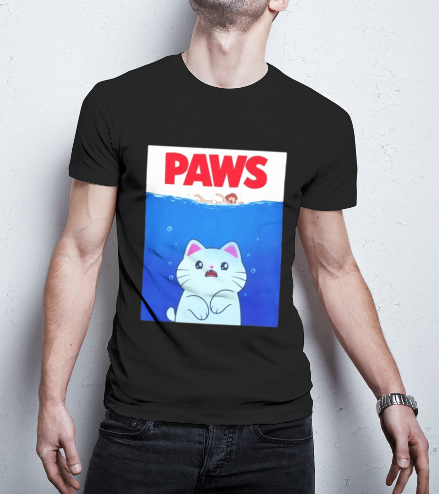 Paws Cat Parody Movie Jaws T-Shirt