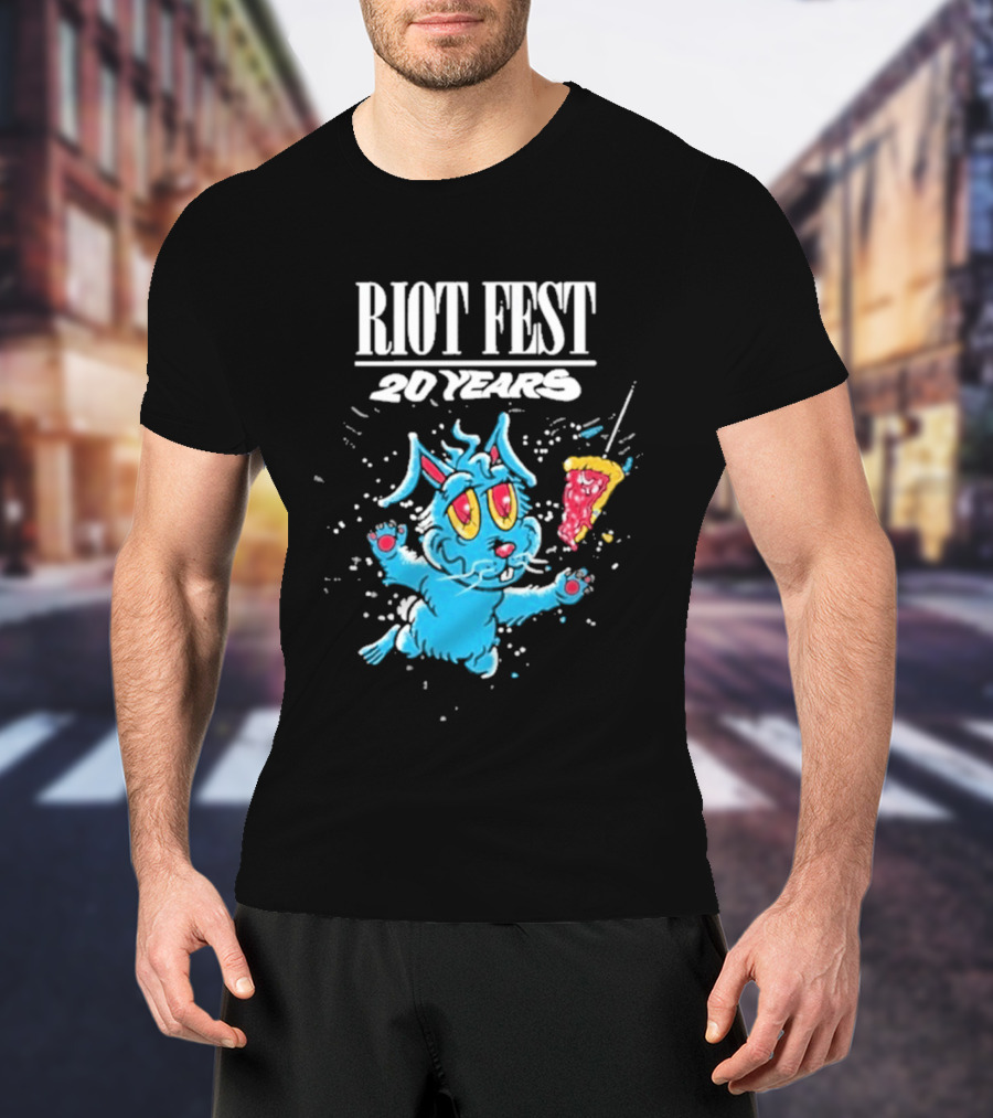 RIOT FEST 20 Years Blue Bunny And Pizza Slice Celebration T-Shirt