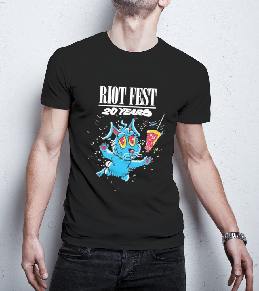 RIOT FEST 20 Years Blue Bunny And Pizza Slice Celebration T-Shirt