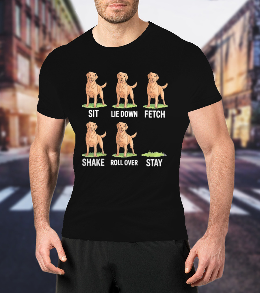 Sit Lie Down Fetch Shake Roll Over Stay Golden Retriever T-Shirt