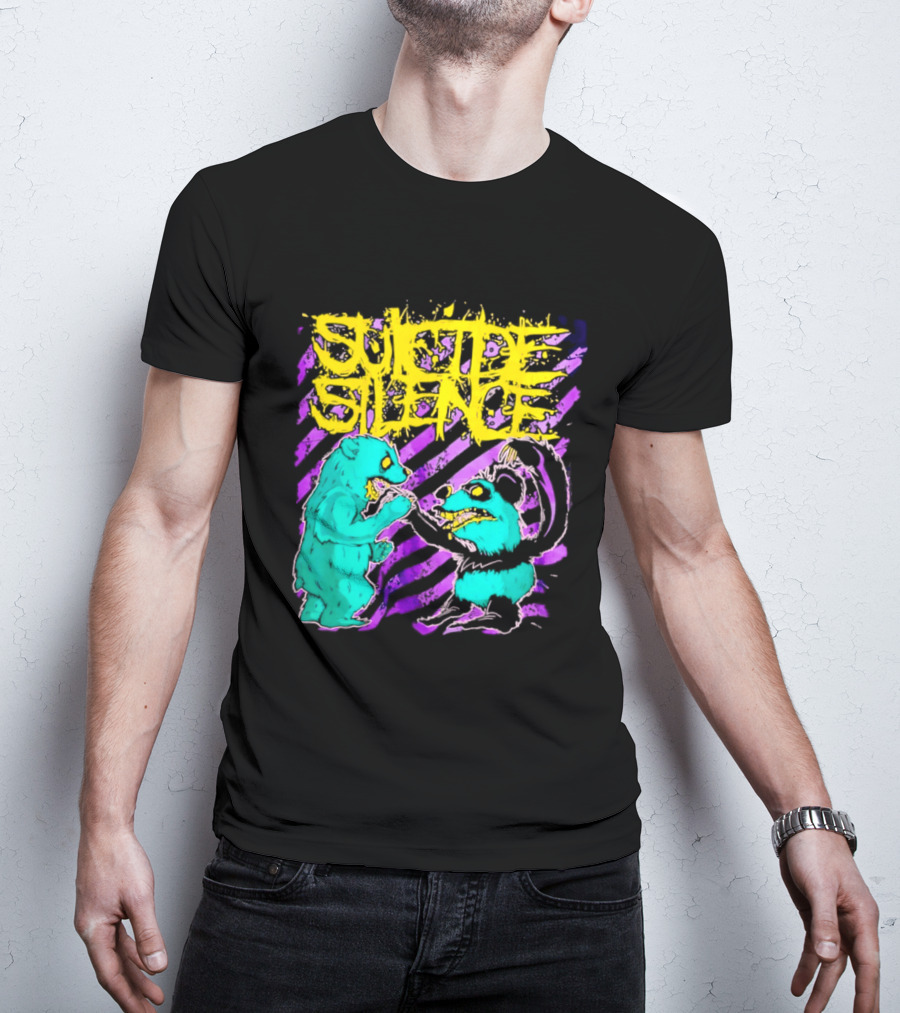 Suicide Silence Bears And Pandas Face Off In Striped Painting T-Shirt
