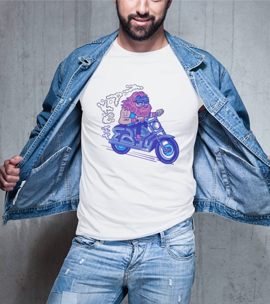 Billy Biker Cartoon Motorcycle Bearded Man T-Shirt