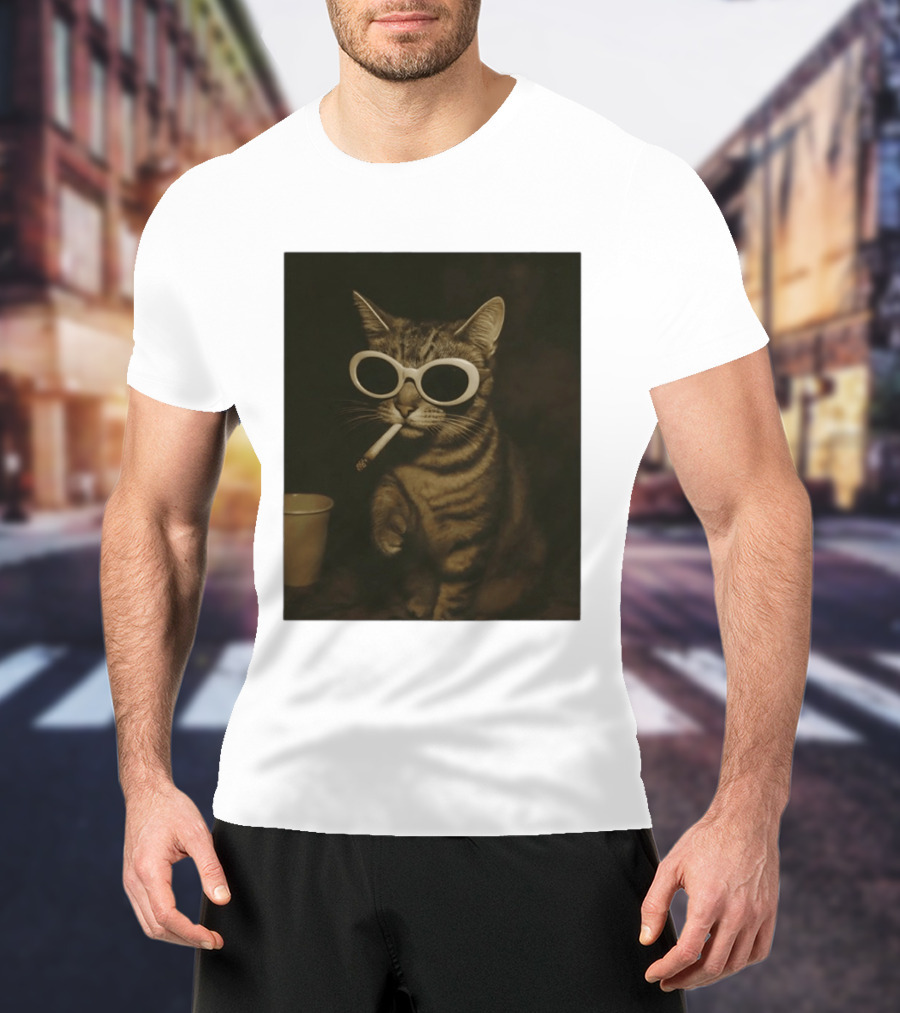 Cool Cat Smoking Sunglasses Meme Iconic Photo T-Shirt