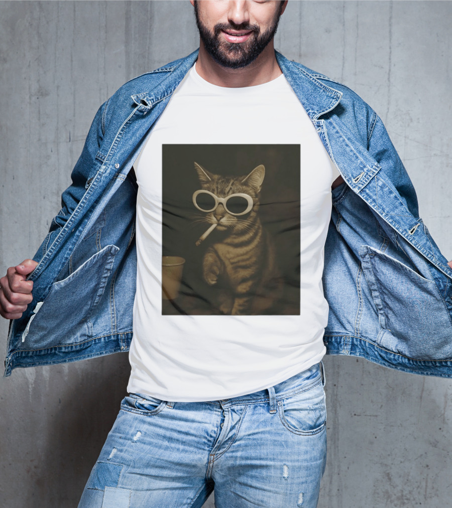 Cool Cat Smoking Sunglasses Meme Iconic Photo T-Shirt