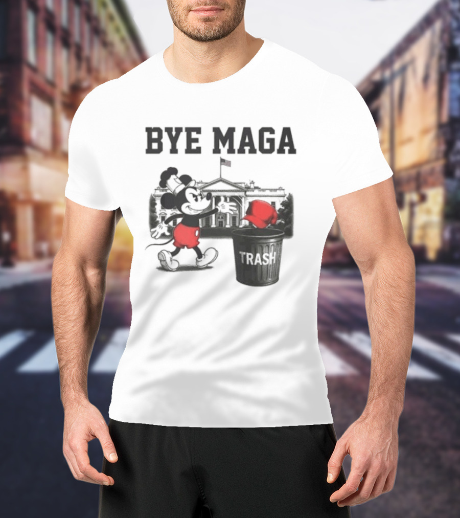 Bye Maga Trash Mickey Mouse Political Satire T-Shirt