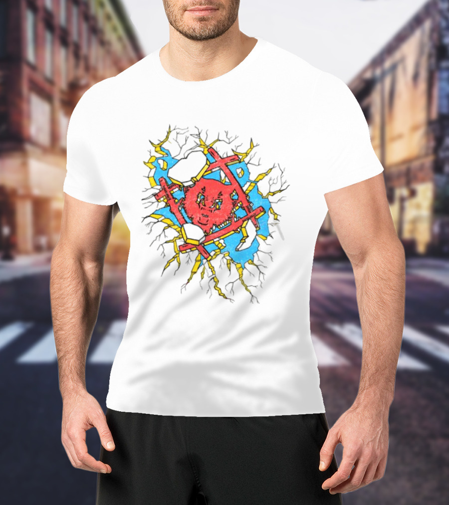 Hollowsquad La Store Hs Smash Fractured Red Face And Abstract Blue Yellow T-Shirt