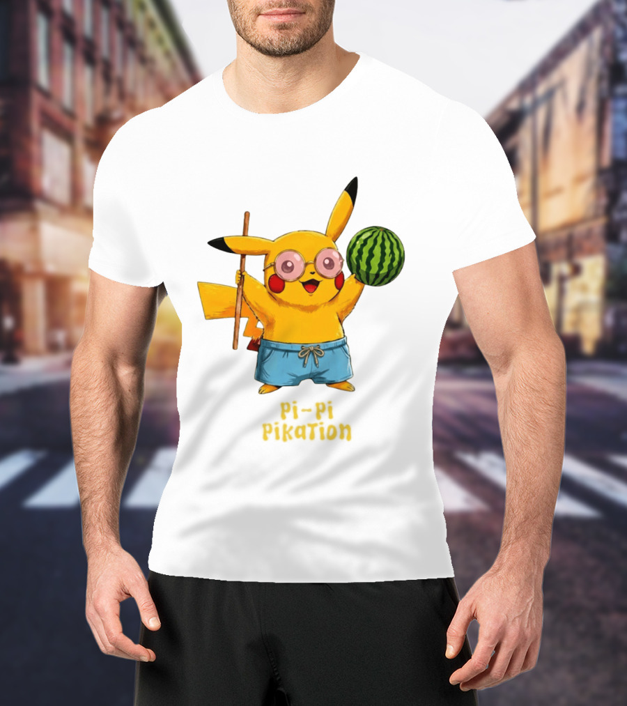 Pikachu Watermelon Summer Pi Pi Pikation Cute Sunglasses Beach T-Shirt