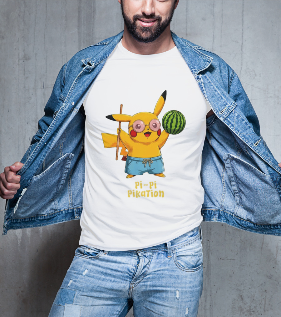 Pikachu Watermelon Summer Pi Pi Pikation Cute Sunglasses Beach T-Shirt