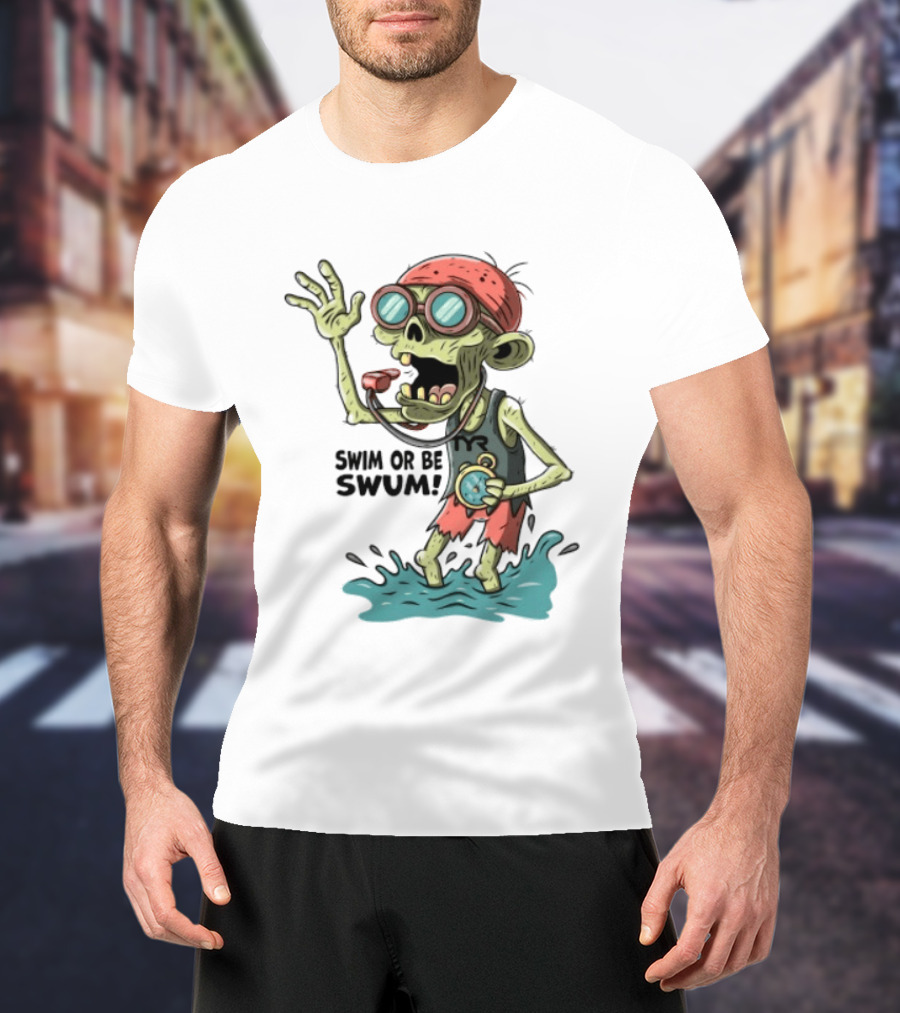 Swim Or Be Swum Zombie Lifeguard With Stop And Whistle T-Shirt
