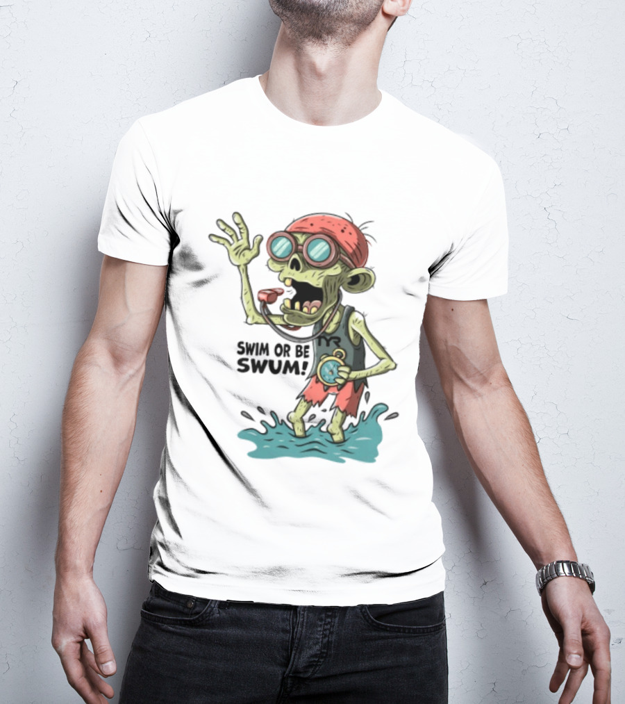 Swim Or Be Swum Zombie Lifeguard With Stop And Whistle T-Shirt