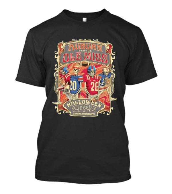 Auburn Versus Ole Miss Halloween 2026 Oxford Mississippi Football Skeletons T-Shirt