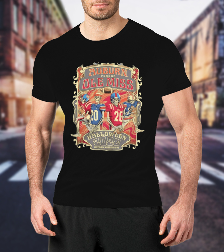 Auburn Versus Ole Miss Halloween 2026 Oxford Mississippi Football Skeletons T-Shirt