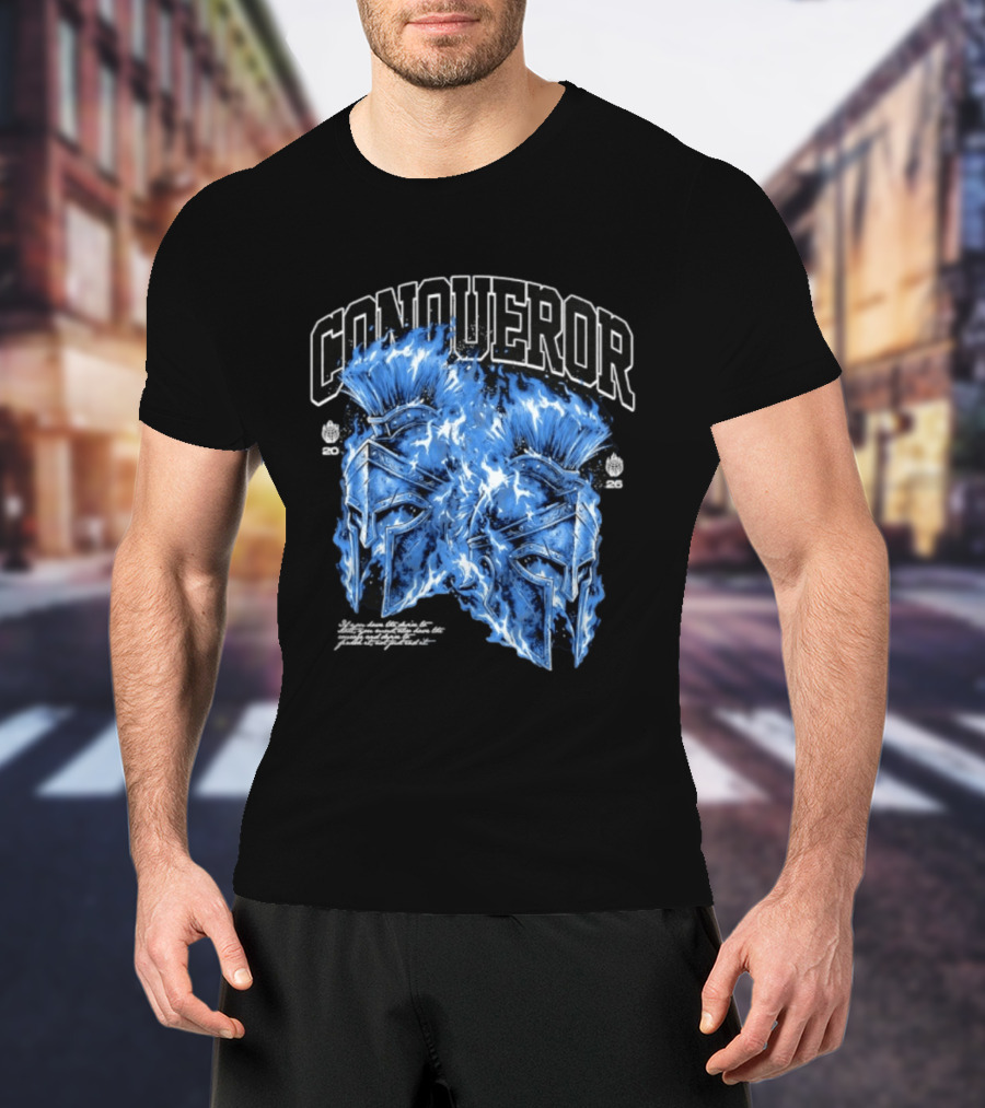Conqueror Spartan Helmets Blue Fire Blaze T-Shirt
