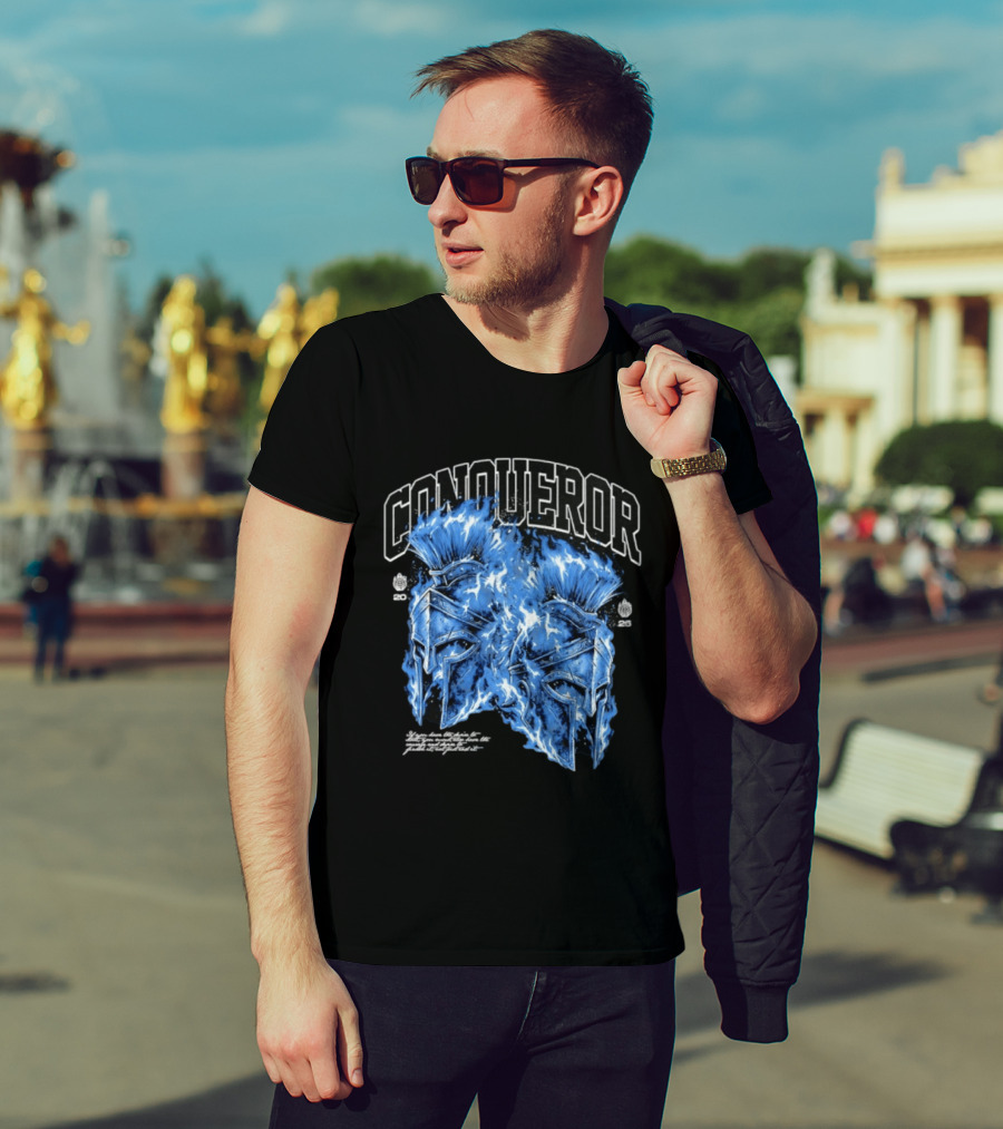 Conqueror Spartan Helmets Blue Fire Blaze T-Shirt