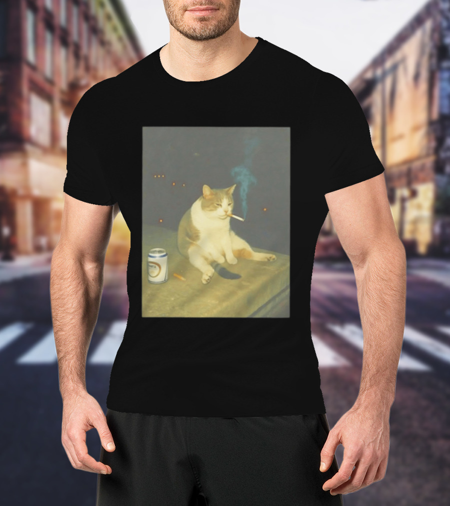 Depressed Cat Smoking Cigarette Meme With Beer Can T-Shirt