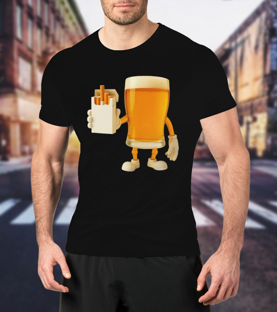 Beer Glass Holding Cigarettes Funny Drunk Cigs T-Shirt