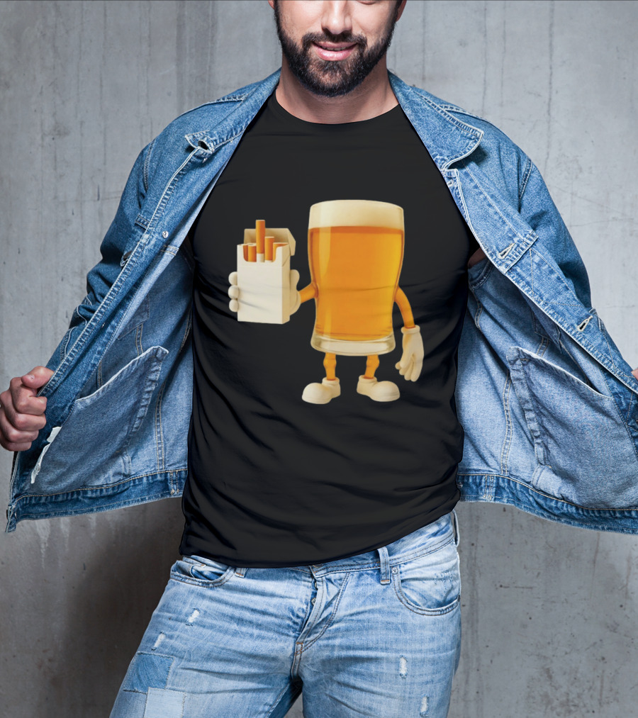 Beer Glass Holding Cigarettes Funny Drunk Cigs T-Shirt