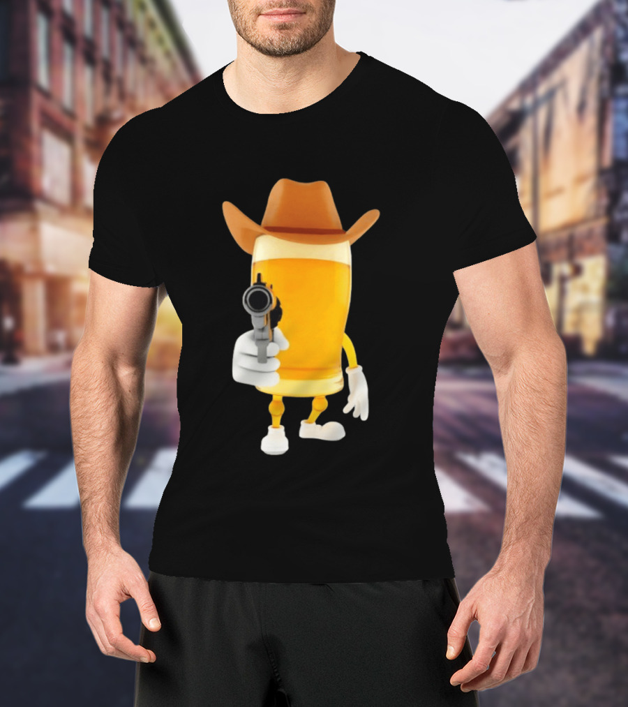 Cowboy Beer Glass With Gun Meme T-Shirt