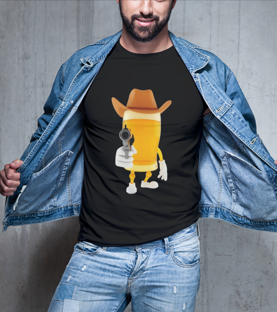 Cowboy Beer Glass With Gun Meme T-Shirt