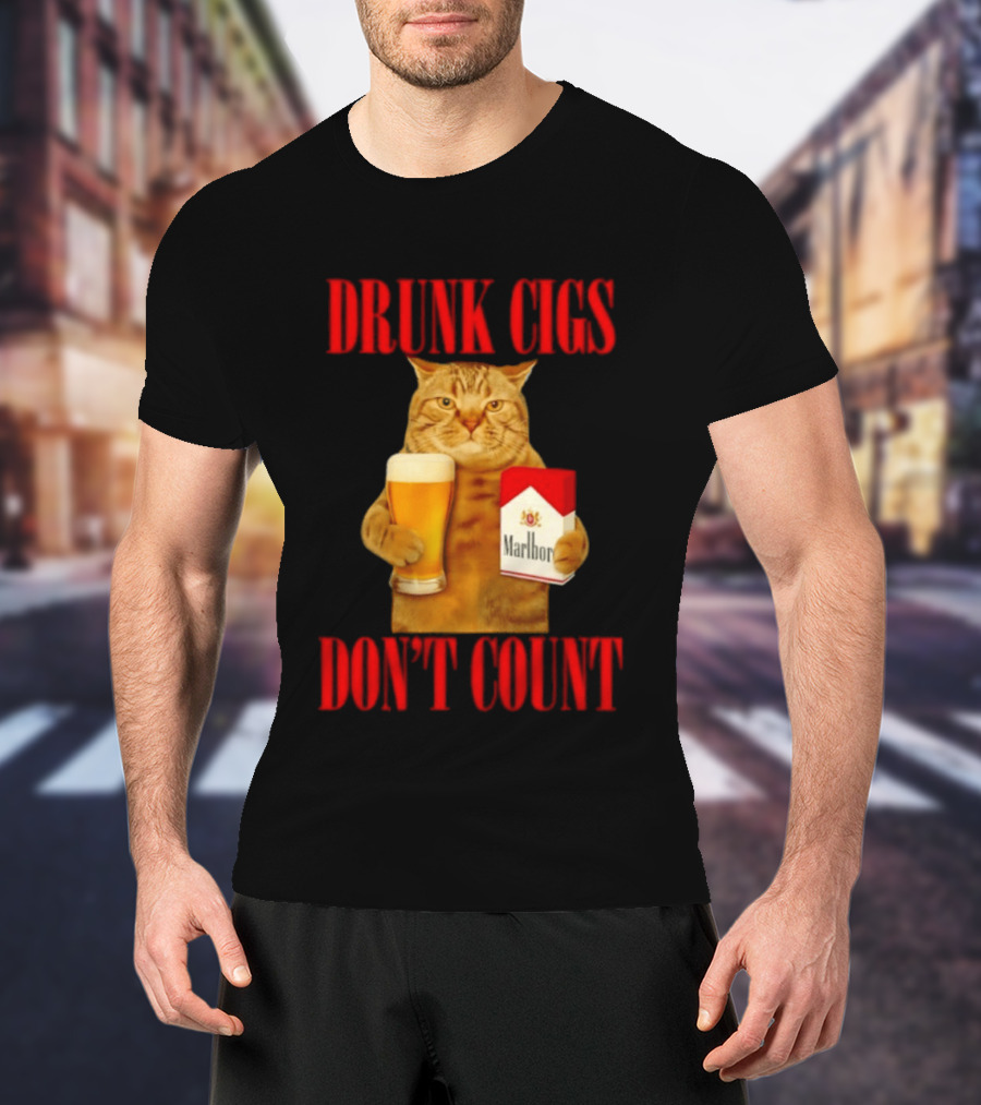 Drunk Cigs Don't Count Cat With Beer And Cigarette Pack T-Shirt