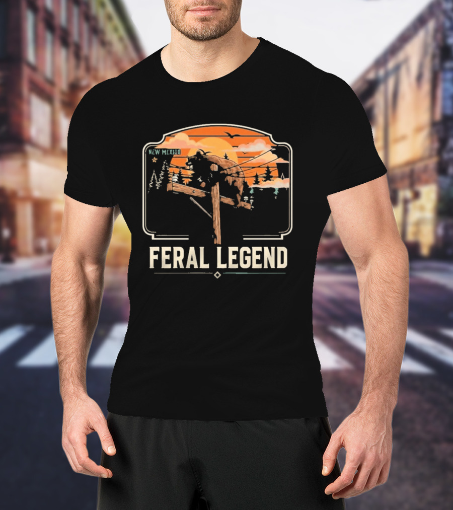 Feral Legend New Mexico Bear Climbs Light Pole Sunset Scene T-Shirt