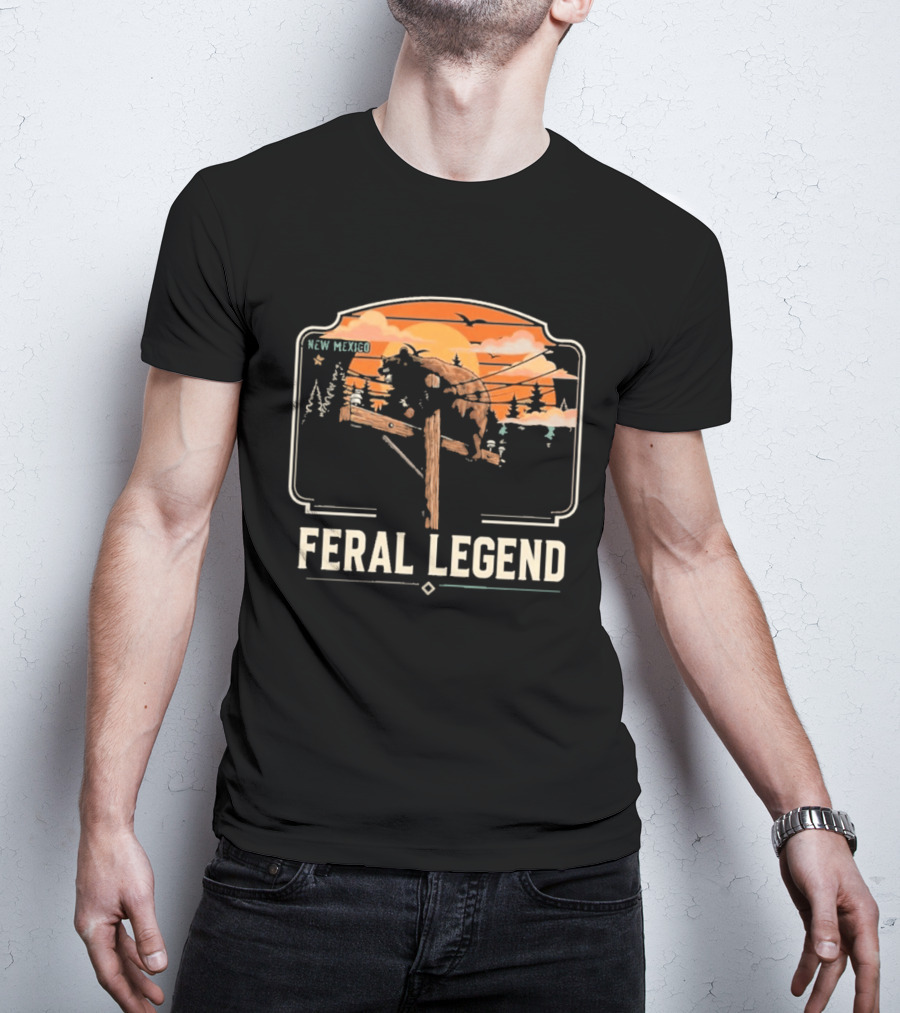 Feral Legend New Mexico Bear Climbs Light Pole Sunset Scene T-Shirt