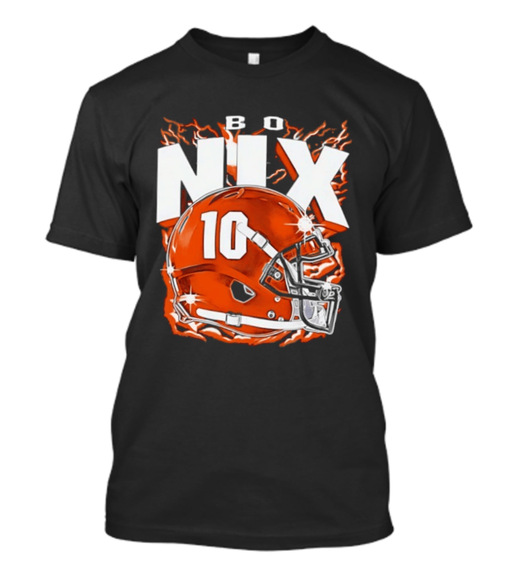 Bo Nix 10 Orange Football Helmet Flames T-Shirt