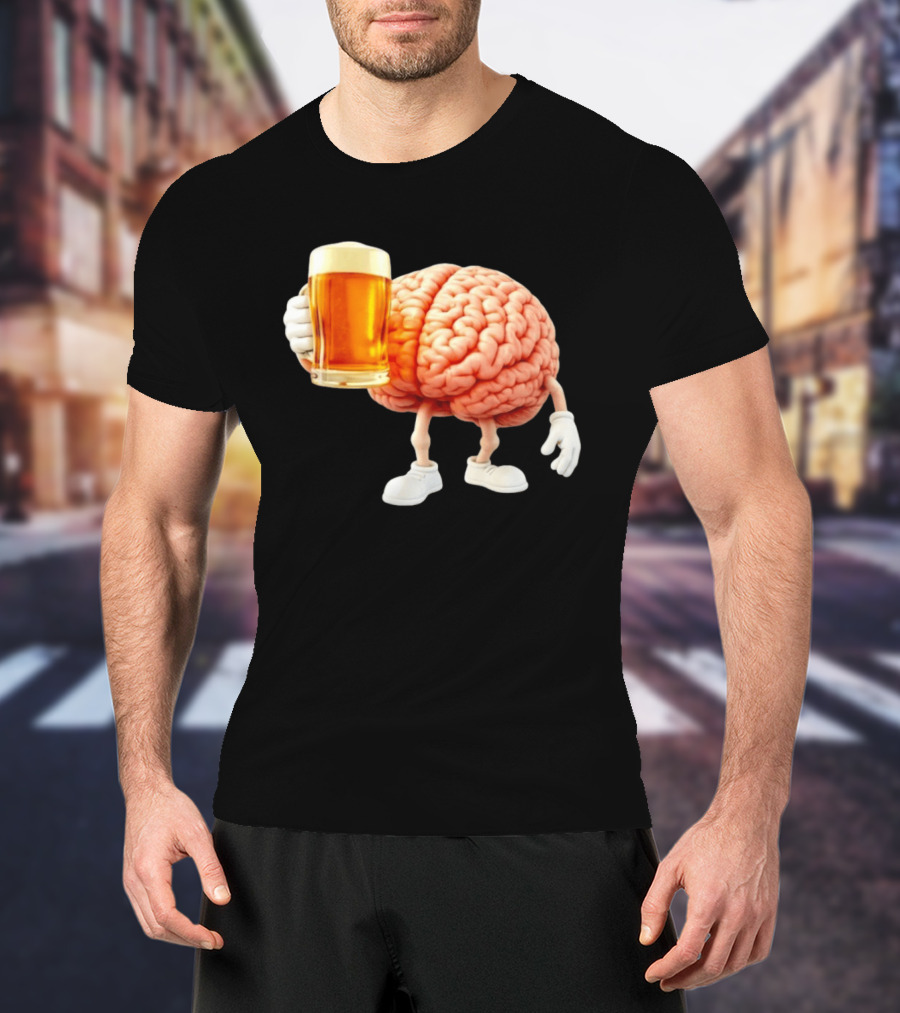 Brain Holding A Beer Drinking Anatomy Fun Humor T-Shirt