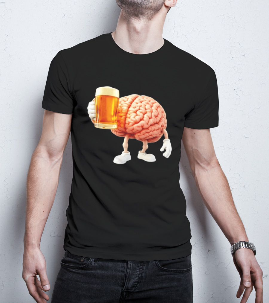Brain Holding A Beer Drinking Anatomy Fun Humor T-Shirt
