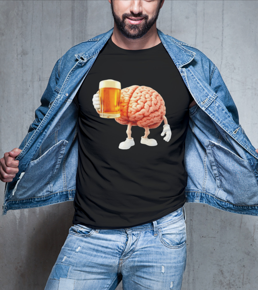 Brain Holding A Beer Drinking Anatomy Fun Humor T-Shirt