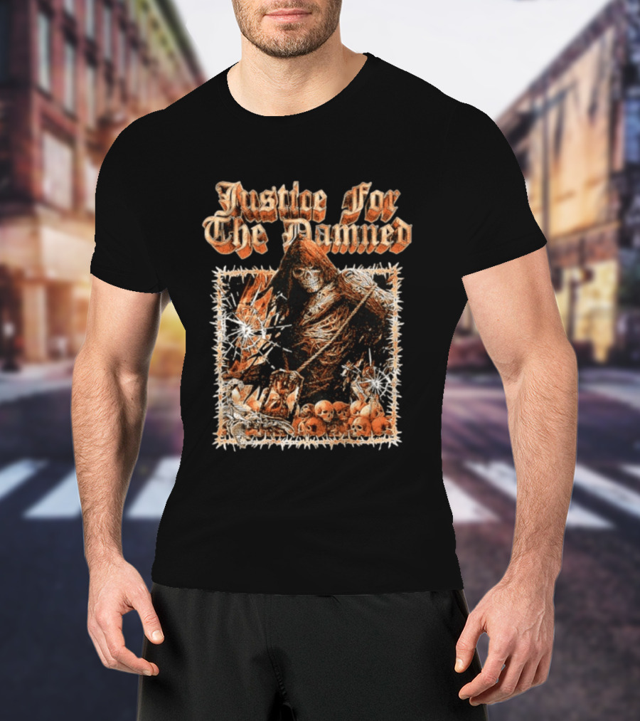 Justice For The Damned Grim Reaper Scorpion Skeleton Skulls T-Shirt