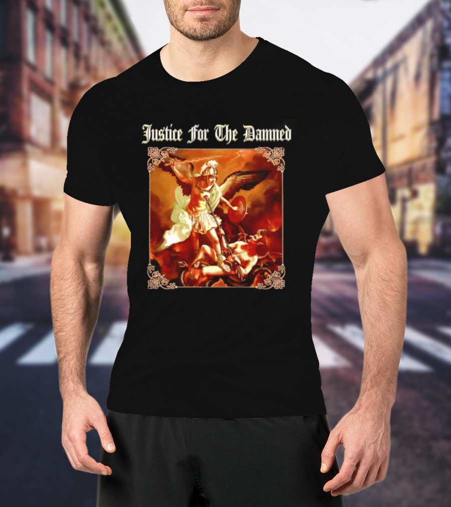 Justice For The Damned Metalcore Hardcore Knight And Fallen Angel Battle T-Shirt