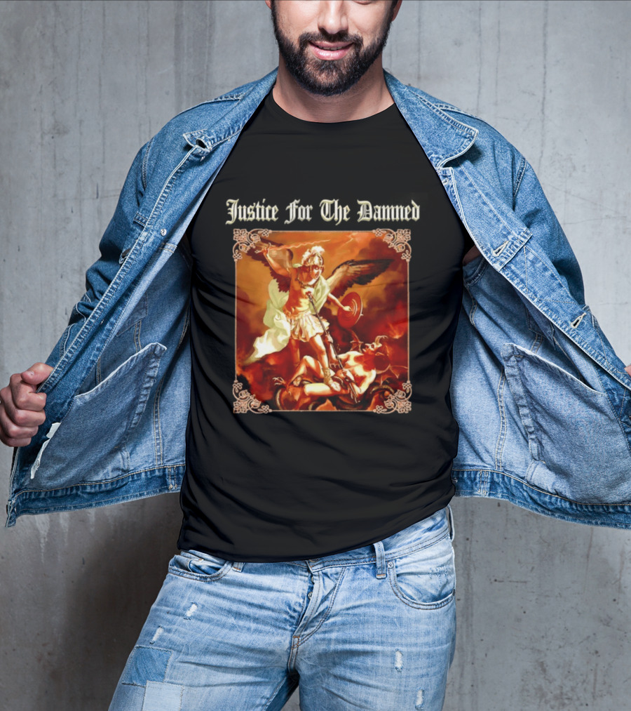 Justice For The Damned Metalcore Hardcore Knight And Fallen Angel Battle T-Shirt