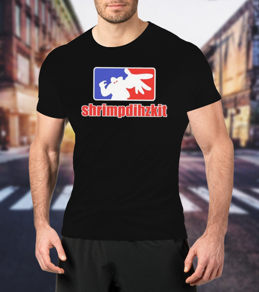 Shrimpdihzkit NBA Style Branding Parody Red White Blue T-Shirt
