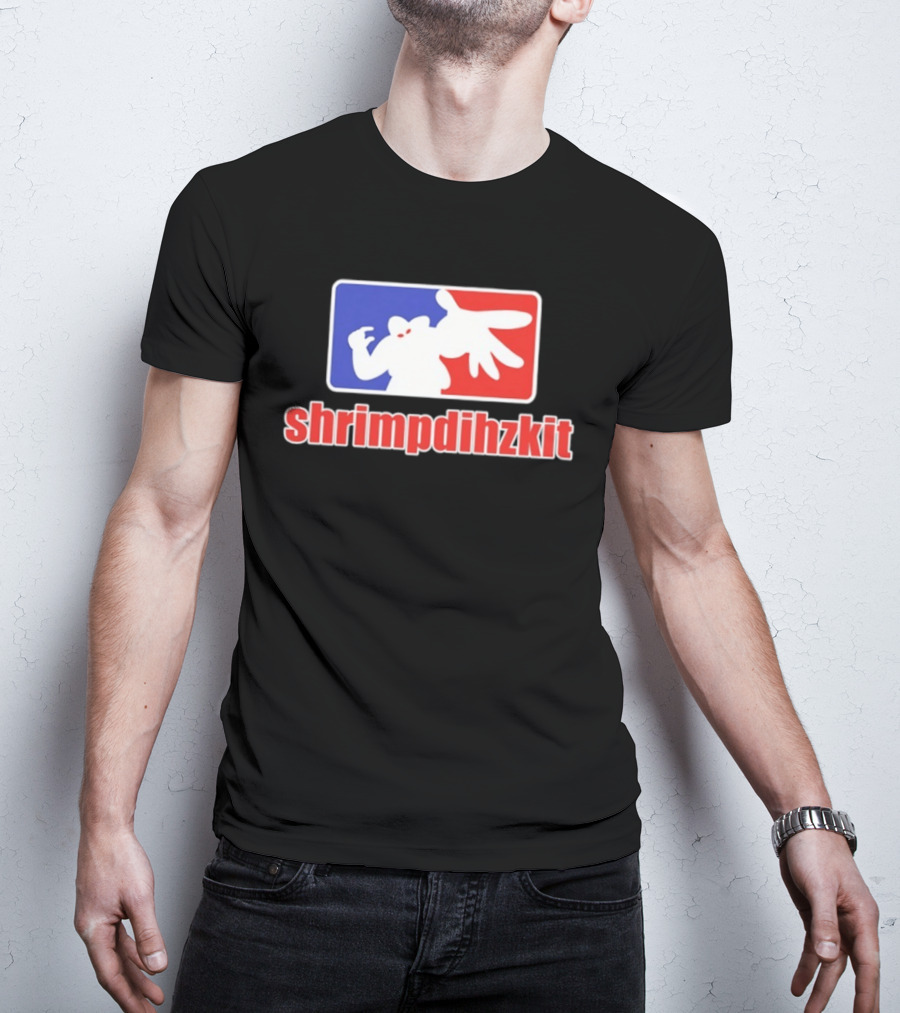 Shrimpdihzkit NBA Style Branding Parody Red White Blue T-Shirt