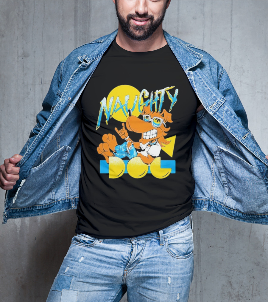 Naughty Dog Retro Cartoon Character With Sunglasses And Sunburst T-Shirt