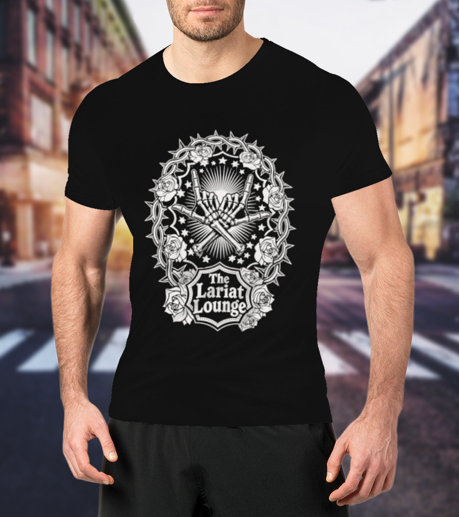The Lariat Lounge Skeleton Hands Roses Thorns And Stars T-Shirt