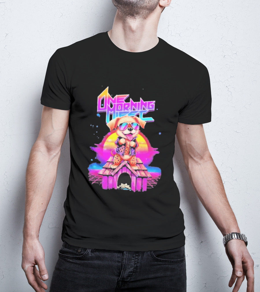One Morning Left Puppy Doghouse 80s Retro Sunglasses Sunset Vibe T-Shirt