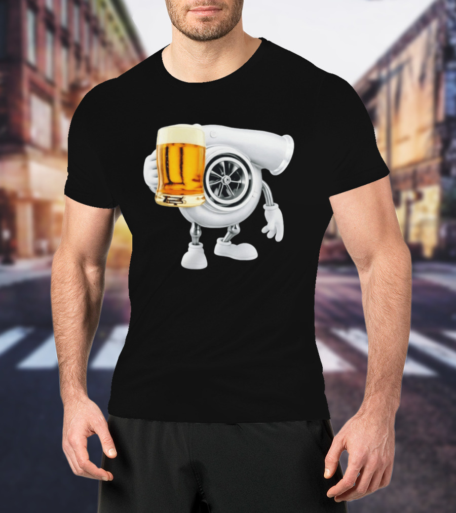 Turbo Beer Turbocharger Car Enthusiast Character With Beer T-Shirt
